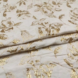 Gold Line Floral Brocade Clothing Fabric High Grade Romantic Solid Printing Flower Pattern Satin Fabric for Dress Skirt Suit Coat