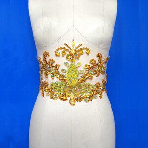 Luxurious Rhinestone Appliquéd Beaded Belt Applique Patch, Wedding Bridal Dress Bright Diamond Applique Formal Dress Accessories