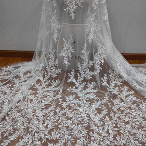 1 werf kralen geborduurde bloemenkant, luxe pailletten tule voor trouwjurk
