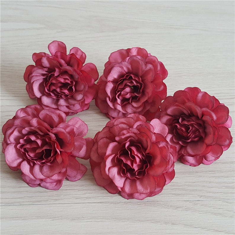 Silk Flower Heads Burgundy Flowers Quality Bulk Wholesale Etsy