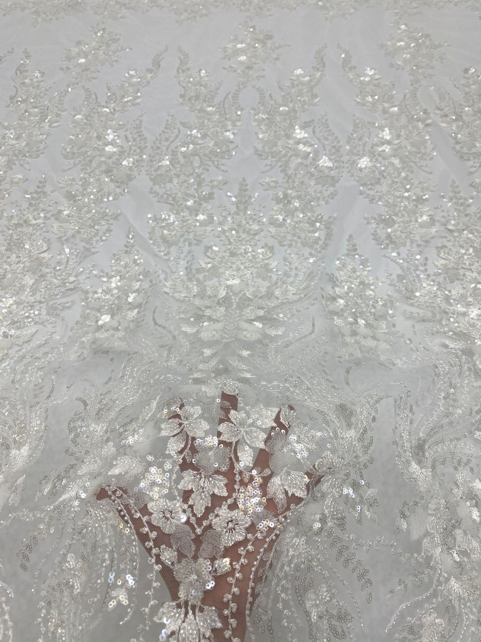 1 Yard Beaded Embroidered Flower Lace Fabric for Wedding Etsy