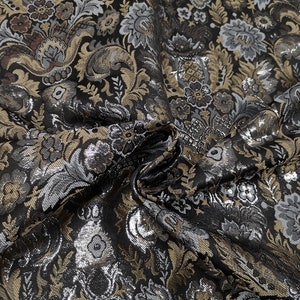High grade Elegant Gold Line Floral Brocade Clothing Fabric Imported French Flower Pattern Satin Farbic for Dress Skirt Suit Pants Coat image 7