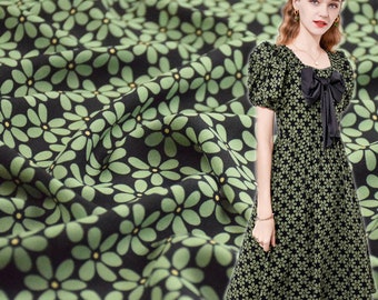Green Floral Chiffon Clothing Fabric,Soft Smooth Flower Printed Fabric for Dress Shirt Skirt