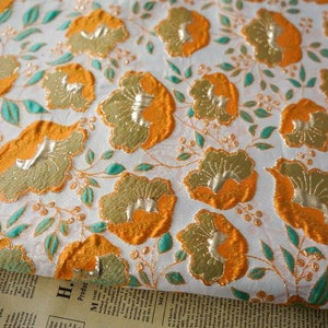 1 Yard High Quality Orange Relief  Brocade Clothes Fabric, Elegant Solid Flower Fabric for Dress, Suit, Cheongsam, Home Decoration Fabric