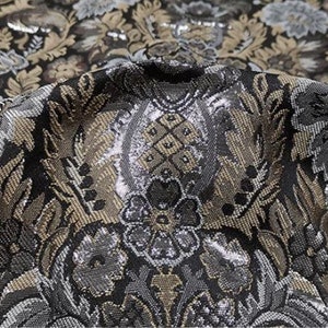 High grade Elegant Gold Line Floral Brocade Clothing Fabric Imported French Flower Pattern Satin Farbic for Dress Skirt Suit Pants Coat image 3