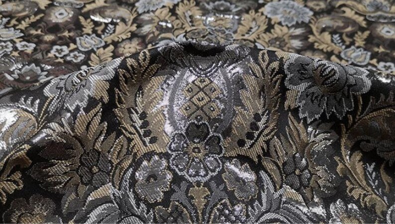 High grade Elegant Gold Line Floral Brocade Clothing Fabric Imported French Flower Pattern Satin Farbic for Dress Skirt Suit Pants Coat image 3