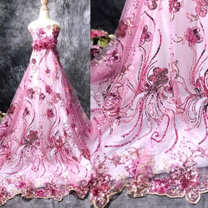 Solid Sequins Floral Embroidered Lace Fabric by 1 Yard for Dress,Prom Dress Lace,Wedding Bridal Dress Lace Fabric