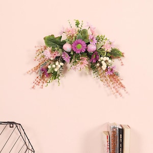 Corona de flores artificiales, peonía y flor de rosa para puerta de entrada, corona para puerta de entrada, decoración para colgar en la pared, bienvenida a la tienda para colgar en la puerta