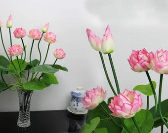Ramos de flores de loto artificial para decoración de bodas, arreglos de centros de mesa para bodas,decoración de hogar de loto blanco falso