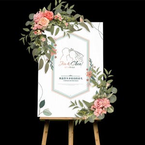 2 Pieces Set Welcome Sign Flower Decoration , Rose Flower Wedding Sign Artificial Flower,Country Wedding Arrangement
