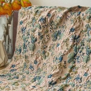 1 Yard High Quality Relief Floral Brocade Clothes Fabric, Vintage Green Flower Fabric for Dress ,Suit, Cheongsam. Home Decoration Fabric