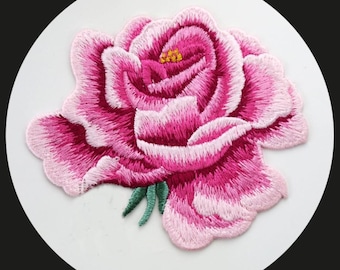 Patch de aplique bordado de rosa sólida de tamanho grande, aplique de peônia vintage, apliques bordados florais