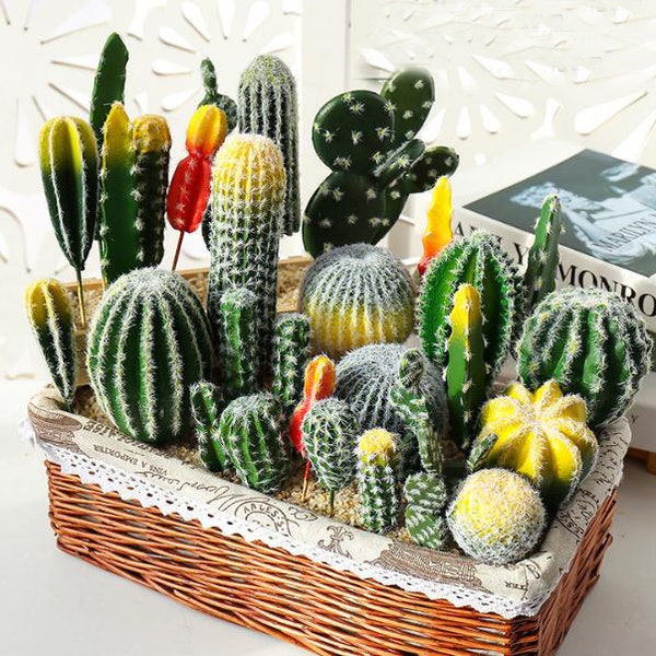 Artificial Flower Fake Tropical Plants For Home Decoration,Multi-species Cactus Prickly Pear Bonsai Potted Plant Combination