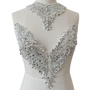 Luxurious Handmade Rhinestone Beaded Patch,Multiple Colors Wedding Dress Bright Diamond Front Chest Lace Applique, Prom Dress Accessories