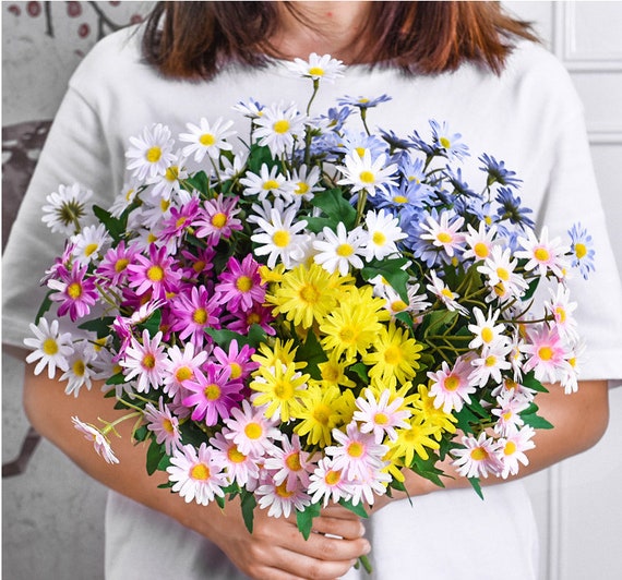 80 Pack Small Fake Flowers for Crafts Multi-color Mini Silk Daisy