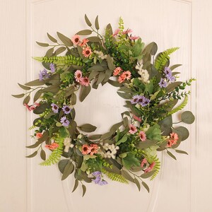 Corona de flores silvestres de margaritas artificiales de 20 pulgadas, corona para puerta de entrada, decoración de bienvenida de tienda en la puerta