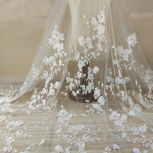 White Floral Embroidery Lace Fabric for Wedding Dress,Bridal Dress Veil Flower Yarn Material