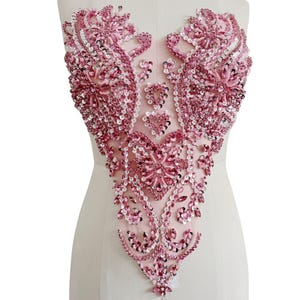 Luxurious Rhinestone Beaded Patch,Handmade Wedding Dress Bright Diamond Large Size Front Chest Lace Applique, Prom Dress Lace Accessories