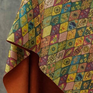 Vintage diamantblommig jacquardtyg, rombblommig brokadduk, retro mosaikvävt tyg för klänning, jacka, gör-det-själv-sömnad