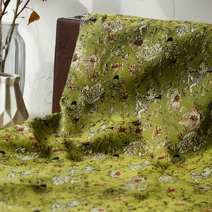 1 Yard High Quality Floral Brocade Clothes Fabric, Vintage Green Dancing Clown Fabric for Dress ,Suit, Cheongsam. Home Decoration Fabric