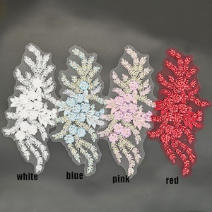 Solid Beading Flower Embroidery Lace Applique Patch, bridal lace applique, Prom Dress Embroidered Appliques