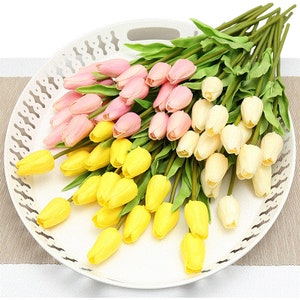 10 Stems Artificial Flower Tulip Bouquets for Bridal Bouquets, Wedding ...