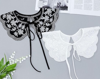 Weiß Schwarz Blumen Stickerei Shirt Kragen Patch, Fake Kragen Dekorative Schal Kleidung Kragen Applikation