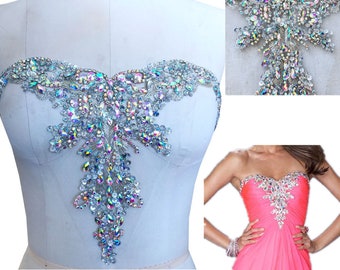 Luxe Strass Appliquéd Kralen Kraag Applique Patch, Bruiloft Bruidsjurk Bright Diamond Applique Prom Dress Accessoires