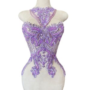 Luxurious Handmade Rhinestone Beaded Applique Patch, Wedding Dress Bright Diamond Front Chest Lace Applique Prom Dress Accessories
