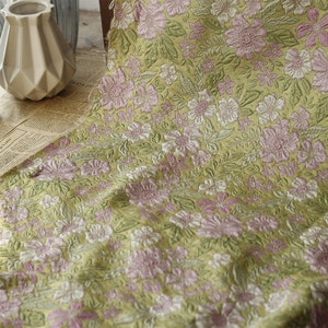 1 Yard High Quality Elegant Floral Brocade Clothes Fabric, Green Relief Flower Fabric for Dress, Suit, Cheongsam, Home Decoration Fabric