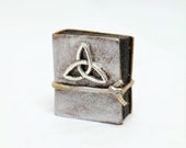 Triquetra Miniature Book of Shadows Goatskin Cover and Closure Strip, Journal with blank pages, opening dollhouse book decor in 1 12 scale