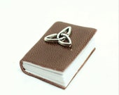 Goat Skin Cover Book Of Shadows with Triquetra Miniature Handmade Book with blank pages, opening dollhouse book decor in 1 12 scale