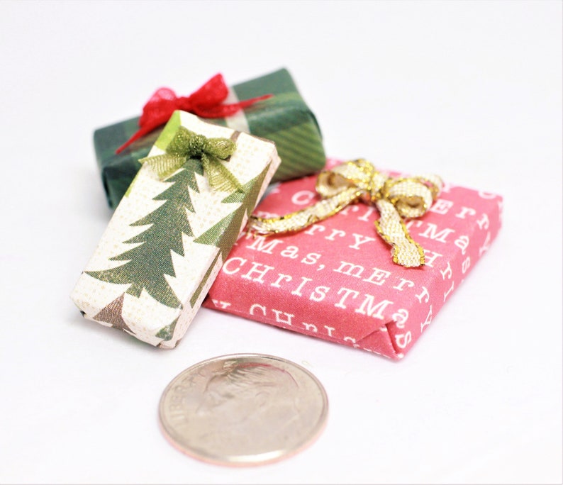 Miniature Dollhouse ~ Set of 12 1/" Foil Wrapped CHRISTMAS Tree Presents Gifts