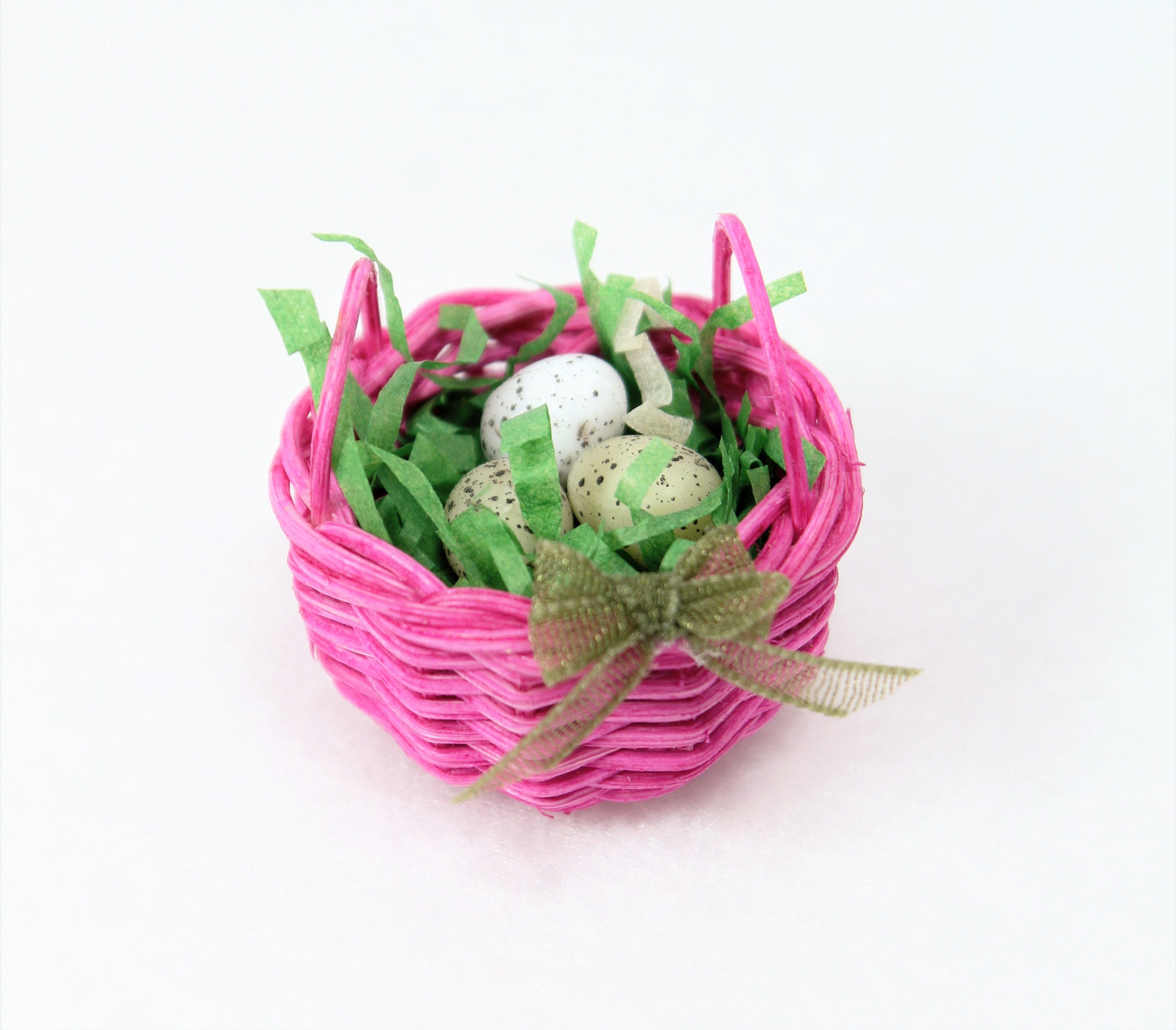 Dollhouse Miniature Easter Eggs in a Red Basket by Bright deLights
