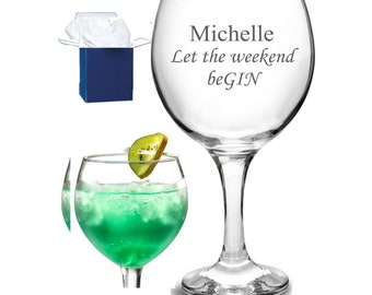 Personalised engraved Gin Glass , Any Name, Let the weekend beGin Christmas gift, free gift box