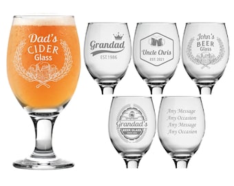 Personalised Pint Stemmed Beer Glass Engraved Pint Birthday Gifts Fathers Day Christmas gifts Wedding Gifts Engraved Lager Glass Dad Present
