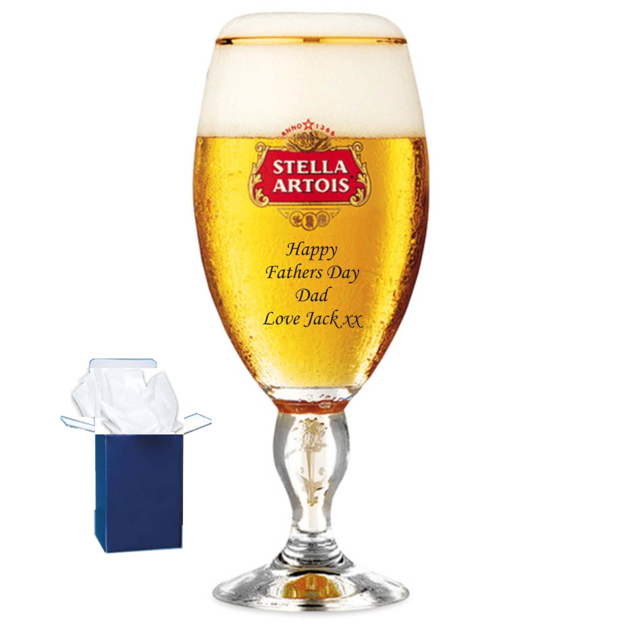 Engraved Stella Artois Pint Glass Chalice . Personalised Fathers Day Gifts,  No1 Dad, Grandad Gifts, Any Message Engraved 