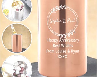 Personalised Wine Cooler Stainless Steel Ice Bucket Engraved Champagne Bottle Chiller Wedding Gift Anniversary Present Custom Design Gift