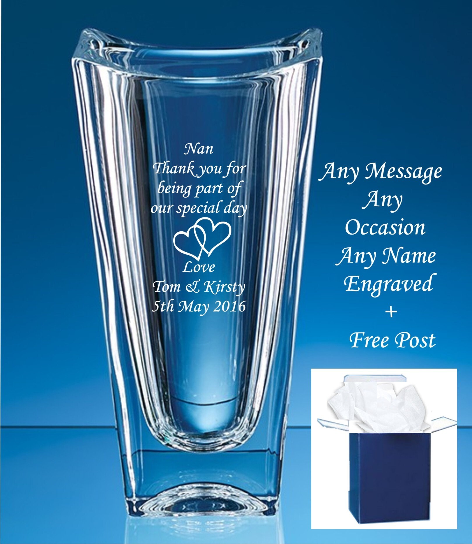 Personalised Engraved Large Crystal Vase Wedding Retirement Etsy UK