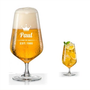 Personalised Engraved Stemmed Beer Glass Birthday Gifts, Gifts for Her, Gifts for Him, Any Name, Any Year