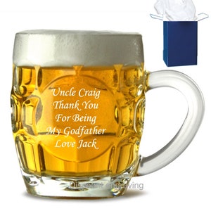 personalised engraved PINT dimple tankard, Any Text Any occasion, Godfather, retirement, birthday weddings