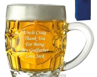 personalised engraved PINT dimple tankard, Any Text Any occasion, Godfather, retirement, birthday weddings