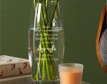 Personalised Engraved Glass Vase: Wedding, Birthday, Anniversary Gift, Retirement gift