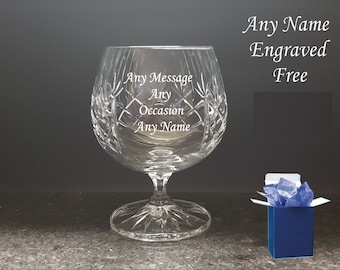 personalised  engraved crystal brandy glass, birthday gifts, fathers day gifts, gifts for him, gifts for dad gifts for grandad