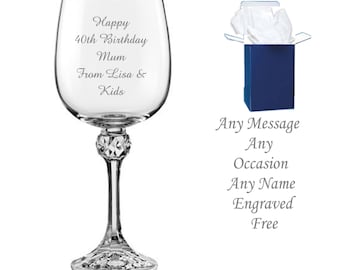 Custom Engraved Wine Glass - Perfect Birthday Gift - Personalize for Any Age - Elegant Christmas or Wedding Present