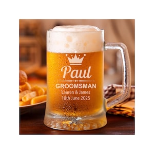Personalised Beer Tankard Wedding Gift Groomsman Glass Engraved Pint Best Man Present Father Bride Thank You Usher Customized Drinking image 1