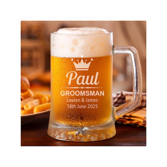 Personalised Beer Tankard Wedding Gift Groomsman Glass Engraved Pint Best Man Present Father Bride Thank You Usher Customized Drinking