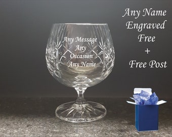 Personalised Engraved Crystal Brandy Glass: Christmas, Anniversary Birthday Gift, Cognac glass