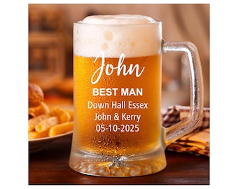 Personalised Glass Usher Gifts Wedding Tankard | Pint Beer Glass for Usher | Gifts Box | Usher Glass | Engraved Glass Tankard | Beer Tankard
