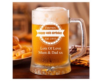 Personalised Pint Glass Beer Tankard Birthday Gifts Engraved Stein Dad Custom Gift Men Barware Present Etched Drinking Mug Monogram Ale
